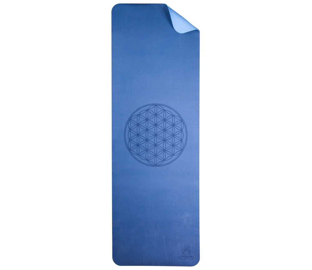 Yogamatte mit Blume des Lebens - 6 mm - TPE ecofriendly - dunkelblau/hellblau
