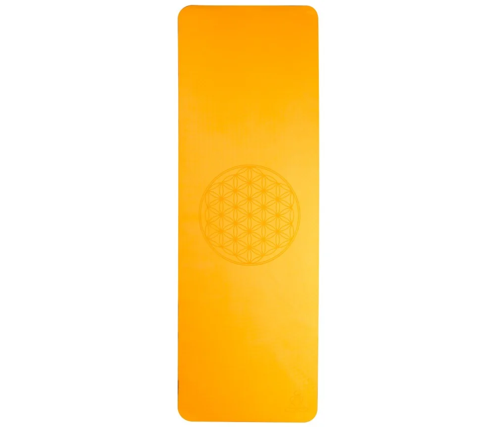 Yogamatte mit Blume des Lebens - 6 mm - TPE ecofriendly - orange/grau