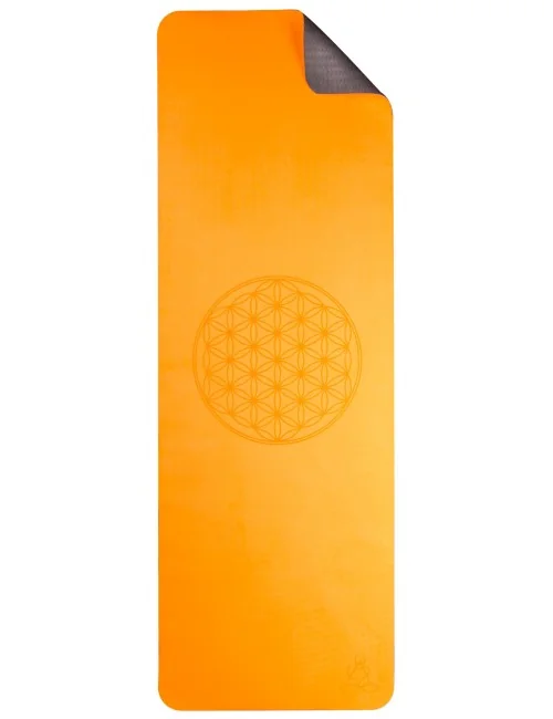 Yogamatte mit Blume des Lebens - 6 mm - TPE ecofriendly - orange/grau