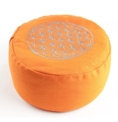 Meditationskissen - orange - Blume des Lebens - mit Buchweizen gefüllt 30 x 15 cm