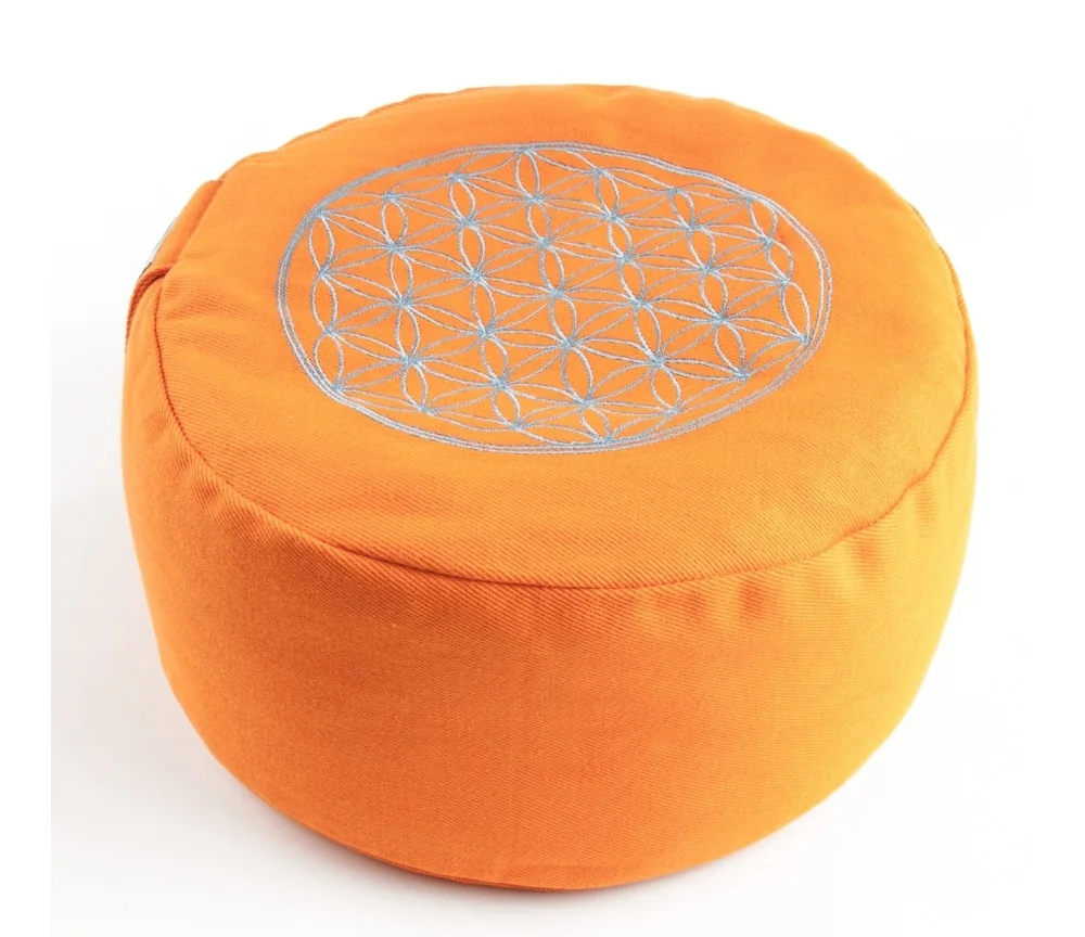 Meditationskissen - orange - Blume des Lebens - mit Buchweizen gefüllt 30 x 15 cm