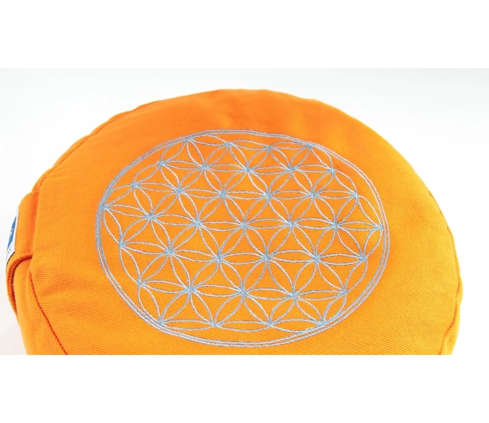 Meditationskissen - orange - Blume des Lebens - mit Buchweizen gefüllt 30 x 15 cm