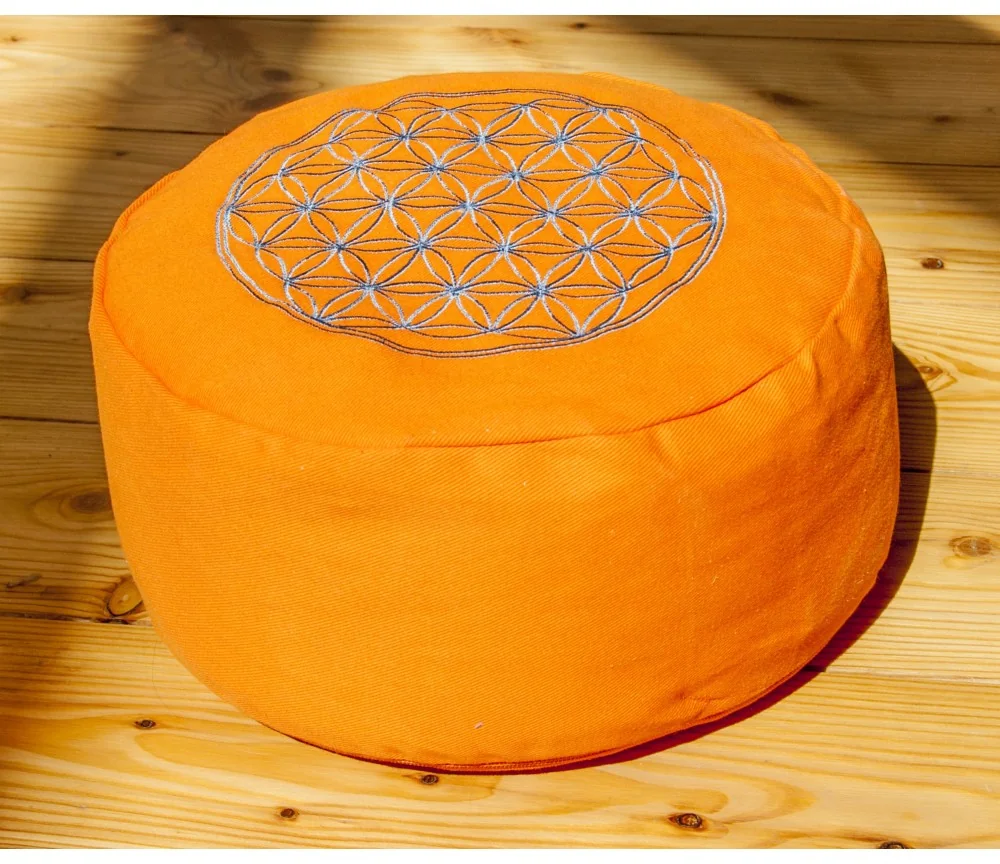 Meditationskissen - orange - Blume des Lebens - mit Buchweizen gefüllt 30 x 15 cm