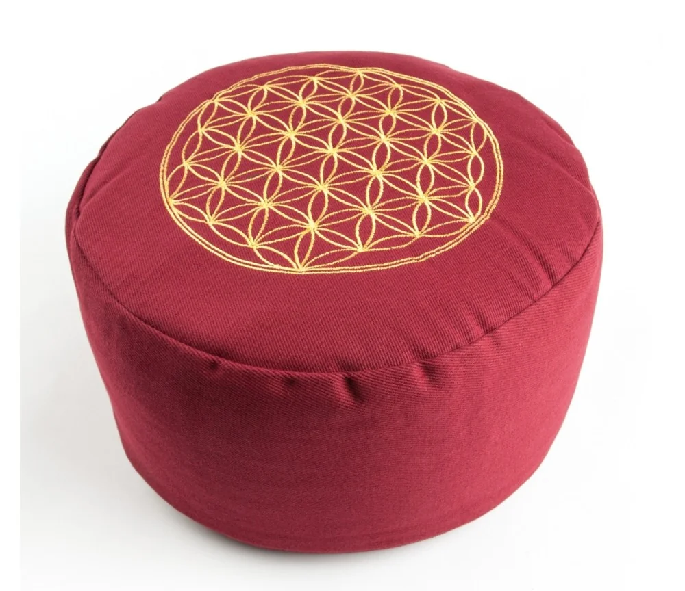Meditationskissen - rot - Blume des Lebens - mit Buchweizen gefüllt 30 x 15 cm