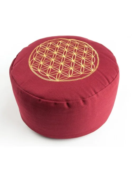 Meditationskissen - rot - Blume des Lebens - mit Buchweizen gefüllt 30 x 15 cm