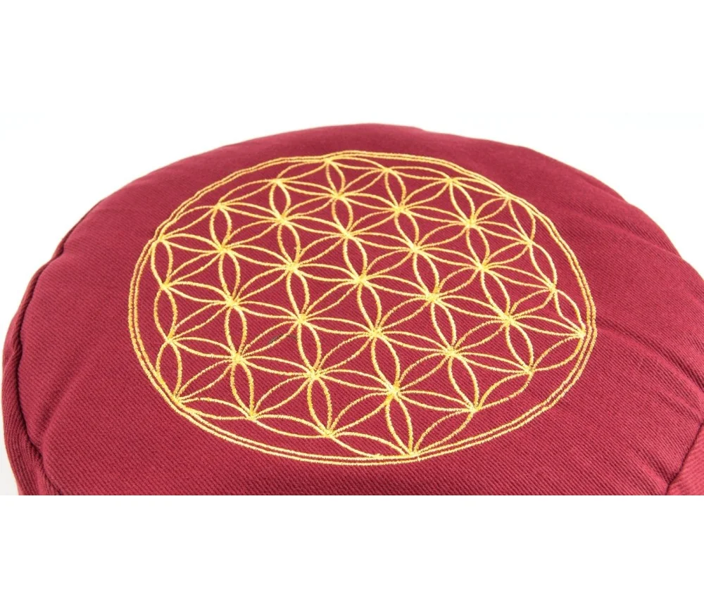 Meditationskissen - rot - Blume des Lebens - mit Buchweizen gefüllt 30 x 15 cm