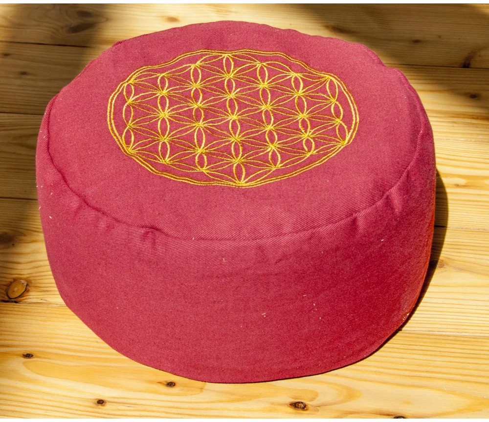 Meditationskissen - rot - Blume des Lebens - mit Buchweizen gefüllt 30 x 15 cm