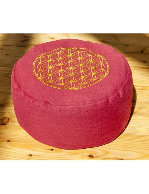 Meditationskissen - rot - Blume des Lebens - mit Buchweizen gefüllt 30 x 15 cm