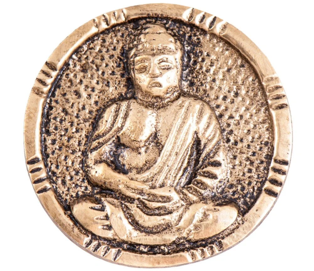 Tempelmünze Buddha - Schutzsymbole zum Aufkleben - aus Messing