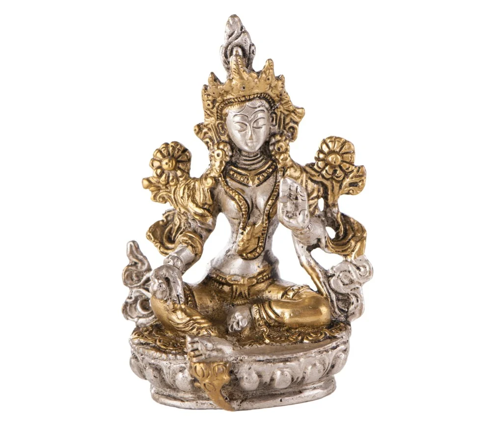 Statue - Grüne Tara versilbert ca. 9,5 cm