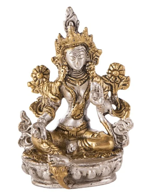 Statue - Grüne Tara versilbert ca. 9,5 cm
