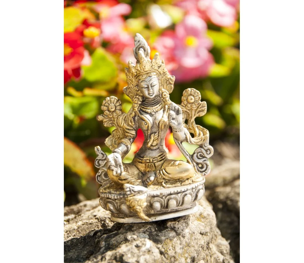 Statue - Grüne Tara versilbert ca. 9,5 cm