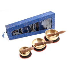 Klangschalen 3erSet- mit Kissen & Klöppel -  in blauer Box