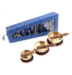 Klangschalen 3erSet- mit Kissen & Klöppel - in blauer Box
