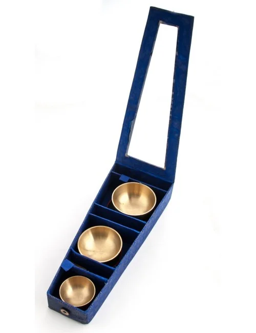 Klangschalen 3erSet- mit Kissen & Klöppel - in blauer Box