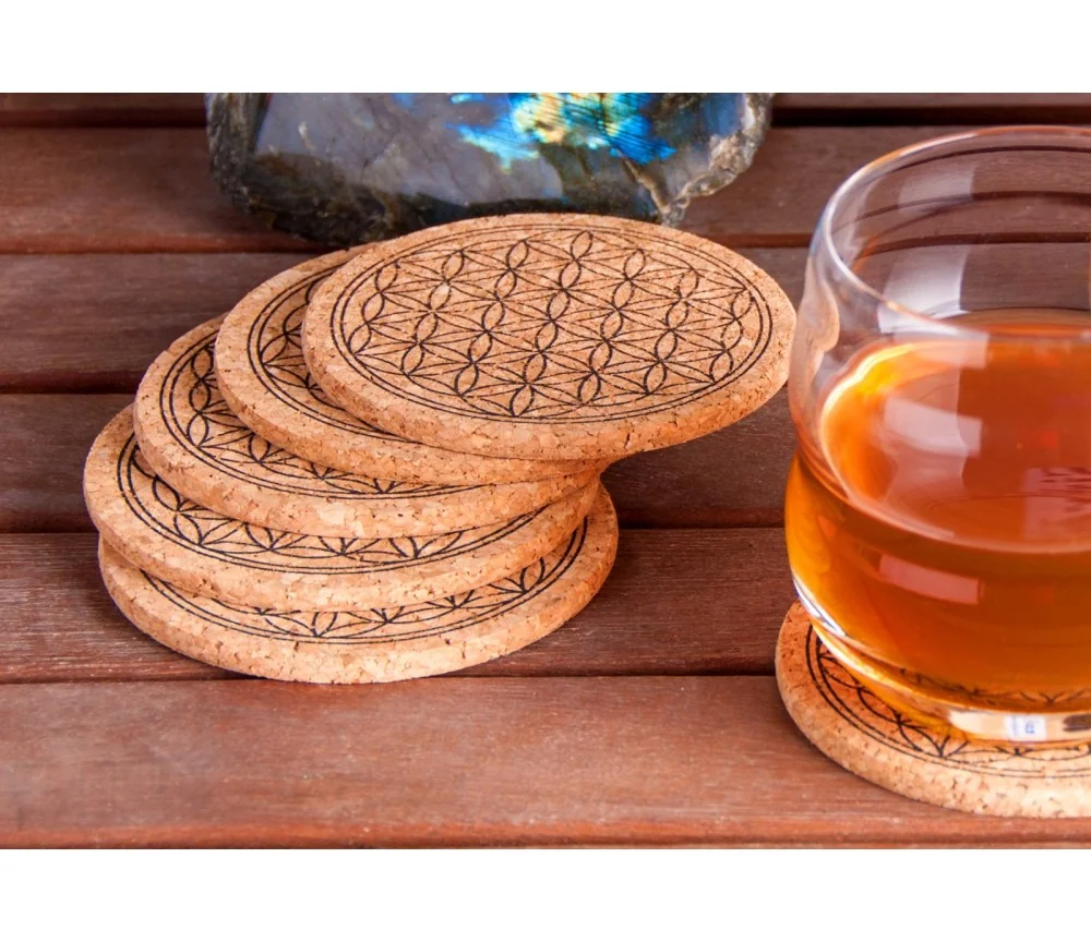 Getränkeuntersetzer - Blume des Lebens - aus Kork