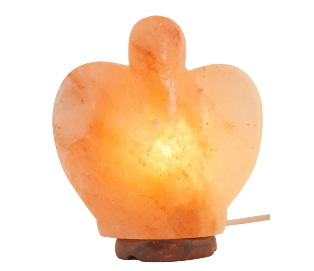 Lampe - Salzkristall - Engel mit Holzsockel ca. 19cm