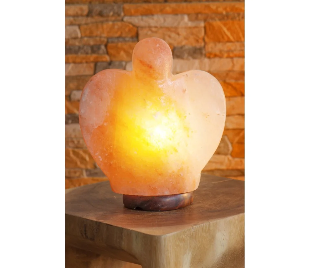 Lampe - Salzkristall - Engel mit Holzsockel ca. 19cm