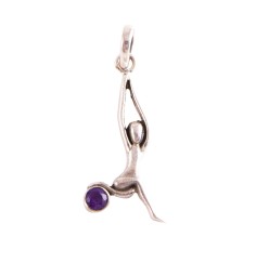 Anhänger - Halbmond, Asana Yoga mit Amethyst - 925 Sterling Silber - ca. 3,5 cm