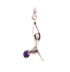 Anhänger - Halbmond, Asana Yoga mit Amethyst - 925 Sterling Silber - ca. 3,5 cm