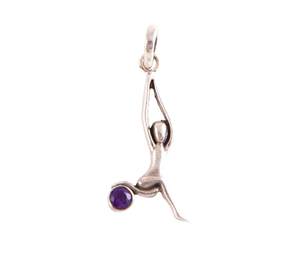Anhänger - Halbmond, Asana Yoga mit Amethyst - 925 Sterling Silber - ca. 3,5 cm