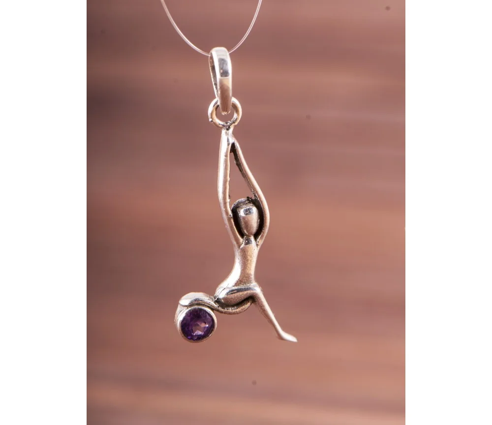 Anhänger - Halbmond, Asana Yoga mit Amethyst - 925 Sterling Silber - ca. 3,5 cm