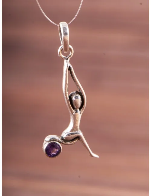 Anhänger - Halbmond, Asana Yoga mit Amethyst - 925 Sterling Silber - ca. 3,5 cm