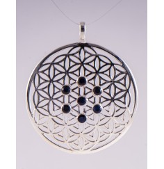 Anhänger - Blume des Lebens mit blauen Saphiren - 925er Silber