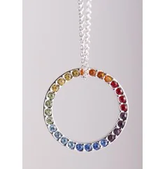 Kette mit Anhänger - Regenbogenkreis - ca. 42 cm - mit Glaskristallen