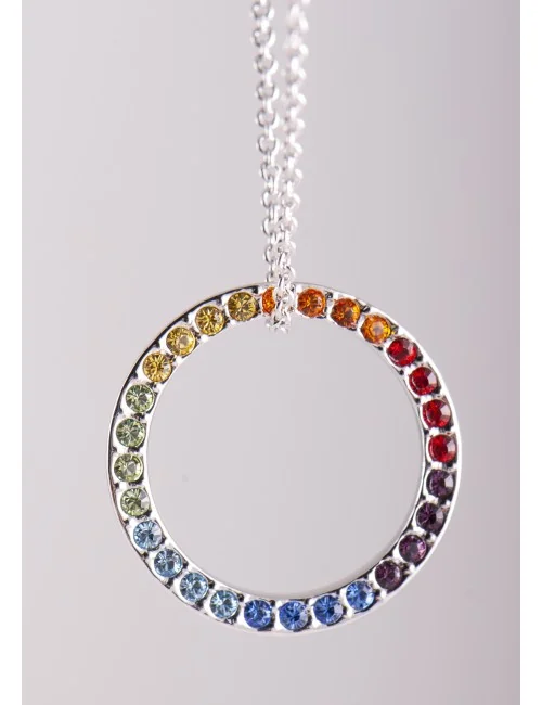 Kette mit Anhänger - Regenbogenkreis - ca. 42 cm - mit Glaskristallen