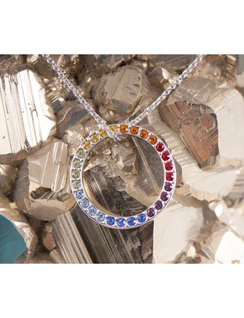 Kette mit Anhänger - Regenbogenkreis - ca. 42 cm - mit Glaskristallen