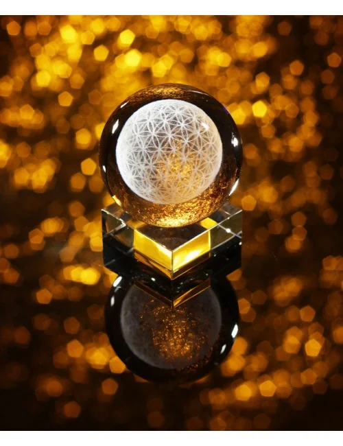 Sphärenkristall - Pyramide - Blume des Lebens -8 x 8 cm