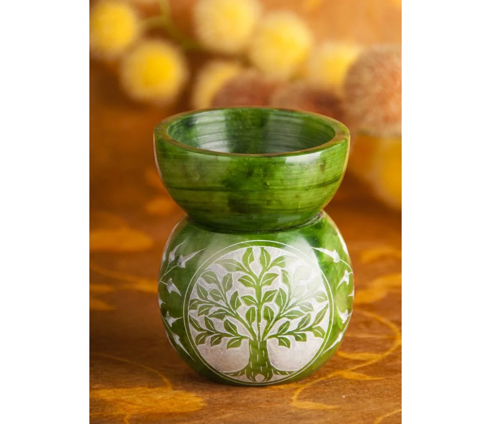 Aromalampe - Kugel Yggdrasil, grün aus Speckstein