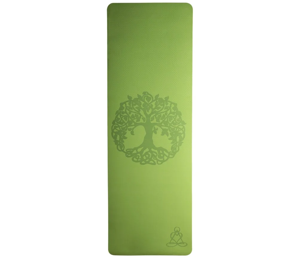 Yogamatte mit Blume des Lebens - 6 mm - TPE ecofriendly - hellgrün / grau