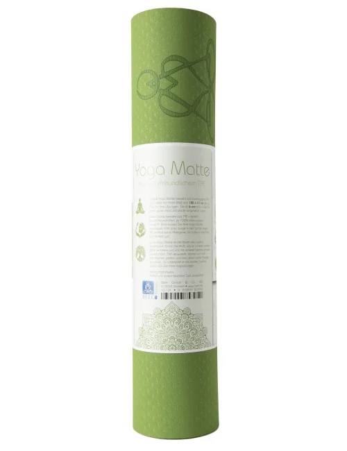 Yogamatte mit Blume des Lebens - 6 mm - TPE ecofriendly - hellgrün / grau