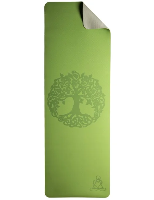 Yogamatte mit Blume des Lebens - 6 mm - TPE ecofriendly - hellgrün / grau