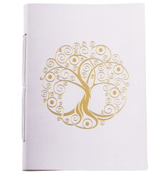 Schreibbuch - Lebensbaum weiß/gold 144 Seiten  - Ledereinband mit goldener Prägung 18x13 cm