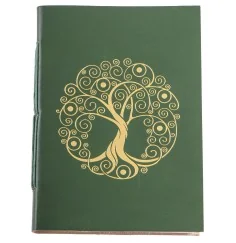 Schreibbuch - Lebensbaum grün/gold 144 Seiten - Ledereinband mit goldener Prägung 18x13 cm