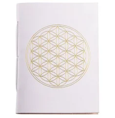 Schreibbuch - Lebensblume weiß/gold 144 Seiten - Ledereinband mit goldener Prägung 18x13 cm