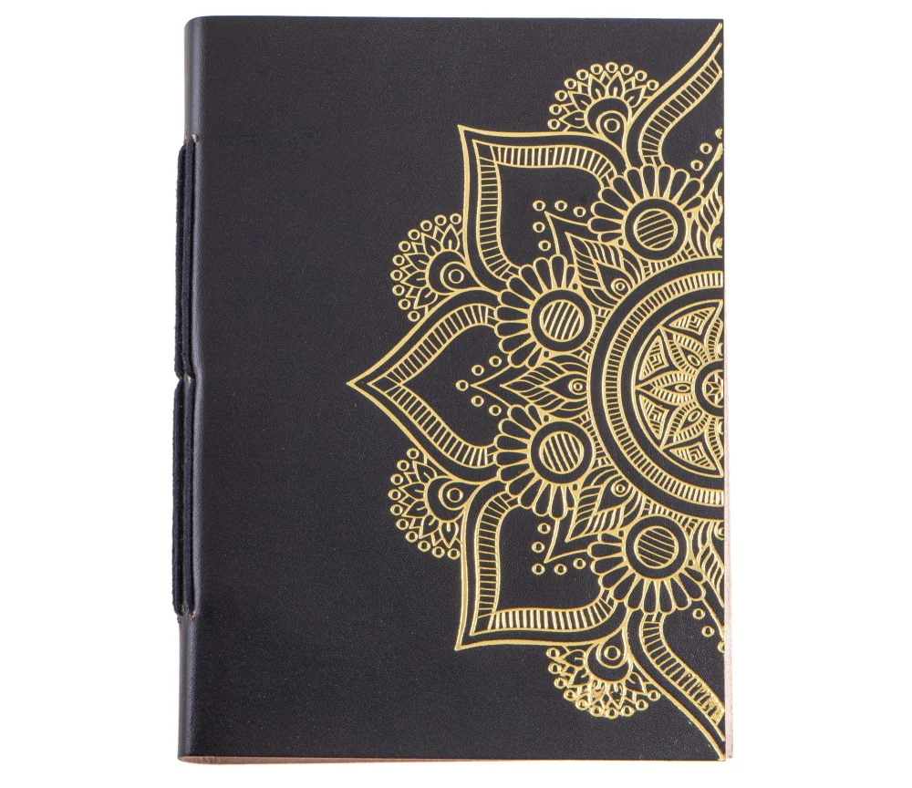 Schreibbuch - Mandala 144 Seiten - Ledereinband mit goldener Prägung 18x13 cm