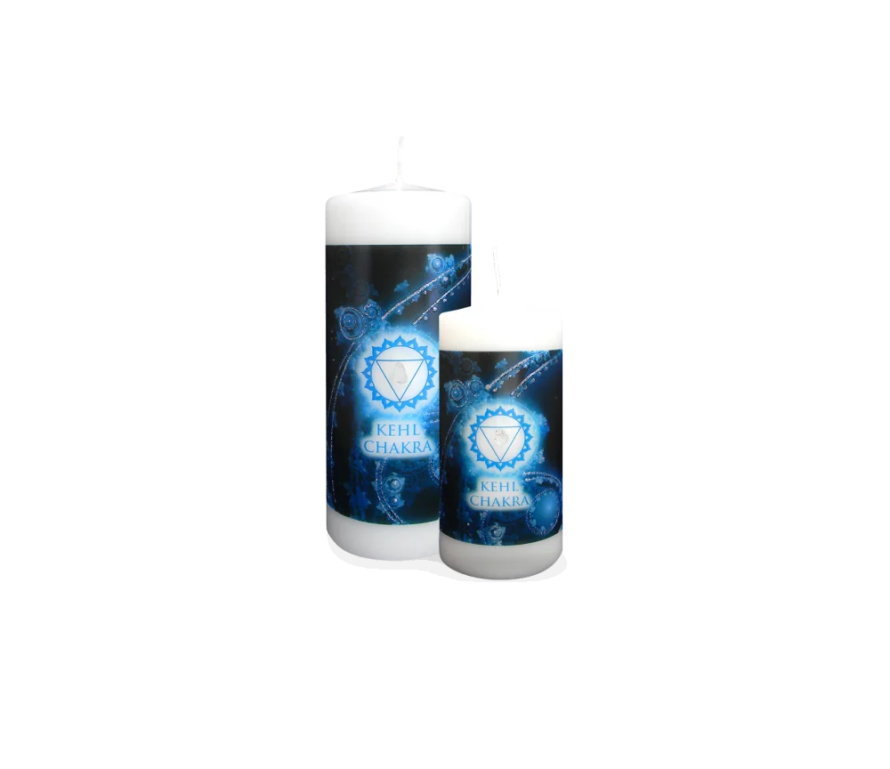 Engelalm - Energiekerze - Chakra - Kehlchakra - versch. Größen