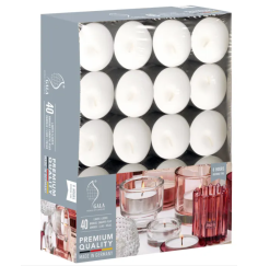 Gala Teelichter weiß, Ø 40 mm, Höhe 25 mm, 8h Brenndauer, 40 Stück