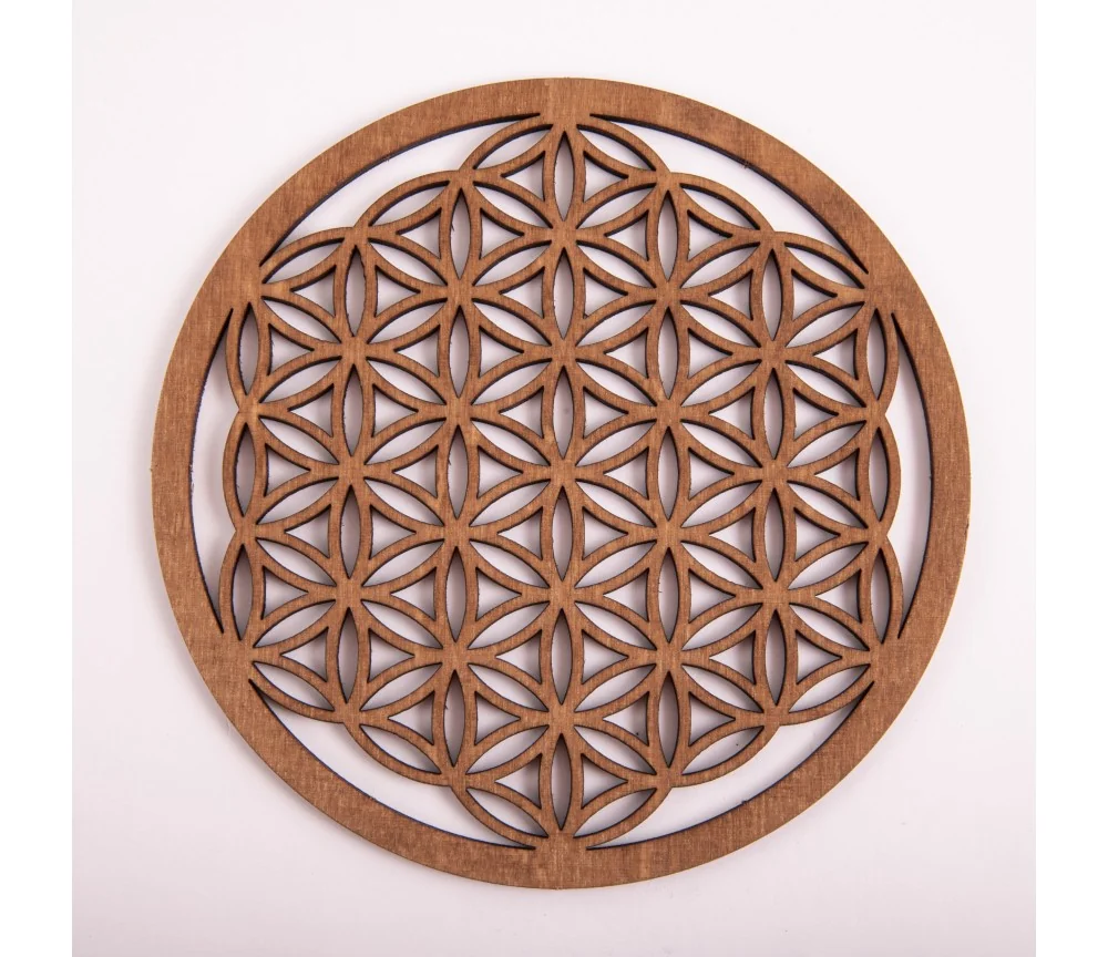 Blume des Lebens - aus Holz - 14,4 cm, dunkelbraun - 3er Pack