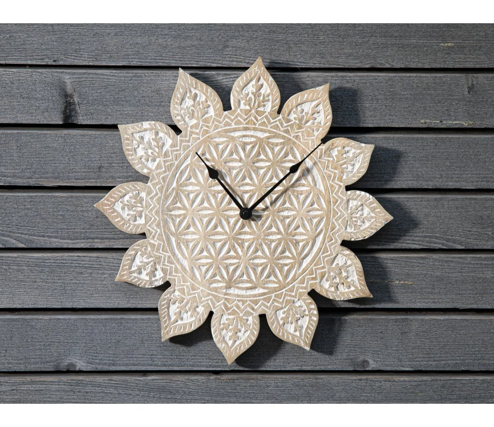 Wanduhr - Energie Uhr - Lebensblume - Mangoholz - 38 cm