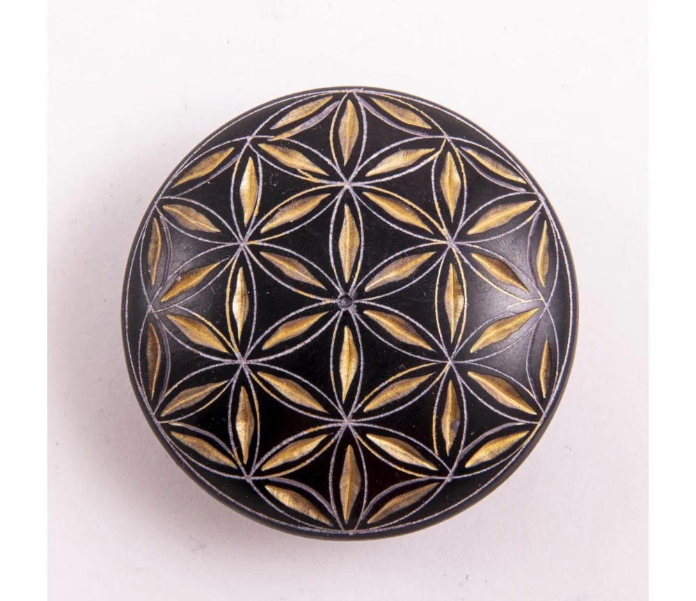 Handschmeichler - Lebensblume - schwarz/gold - Speckstein - 4,5cm