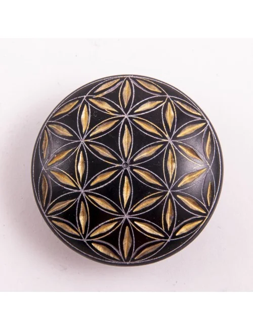 Handschmeichler - Lebensblume - schwarz/gold - Speckstein - 4,5cm