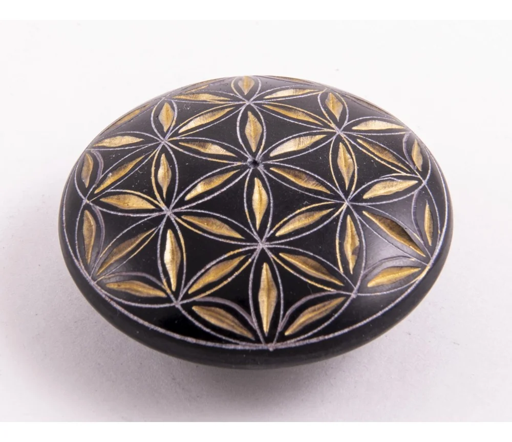 Handschmeichler - Lebensblume - schwarz/gold - Speckstein - 4,5cm