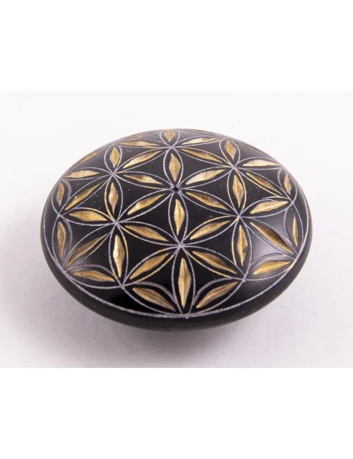 Handschmeichler - Lebensblume - schwarz/gold - Speckstein - 4,5cm