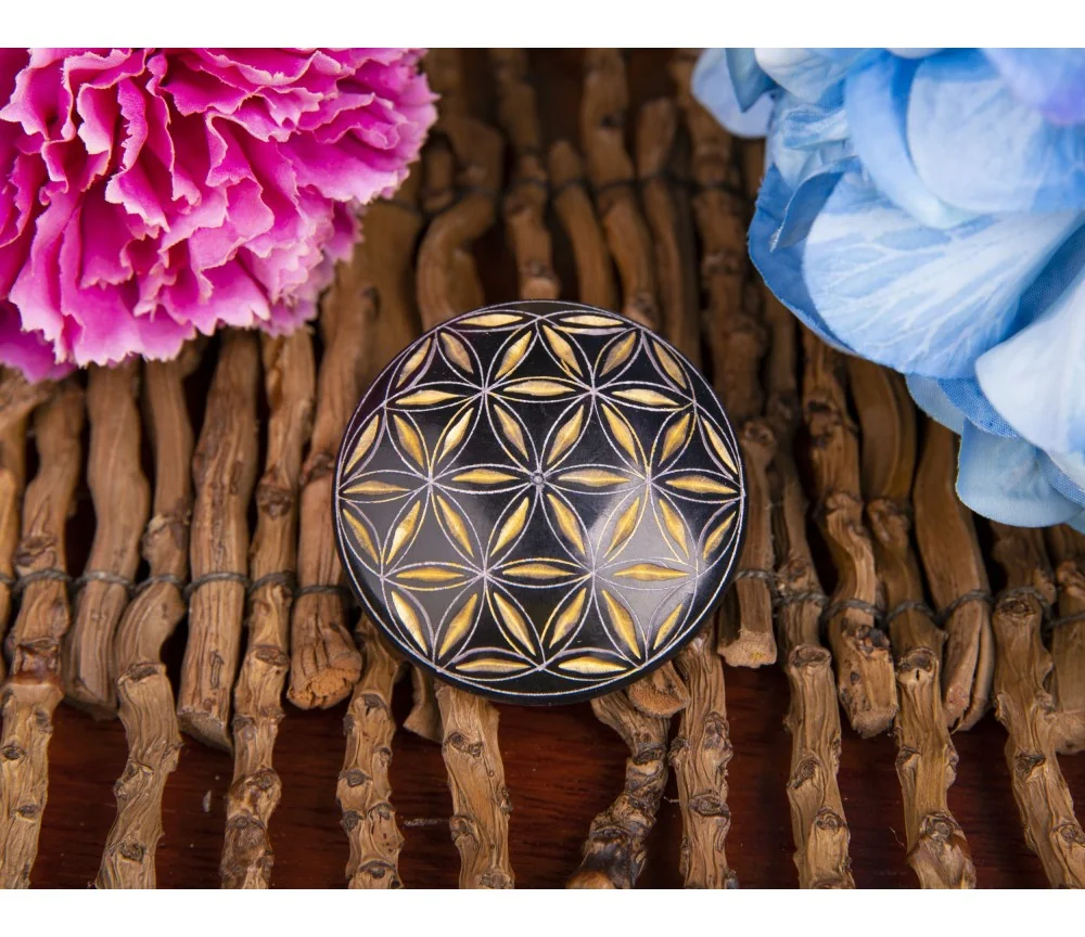 Handschmeichler - Lebensblume - schwarz/gold - Speckstein - 4,5cm