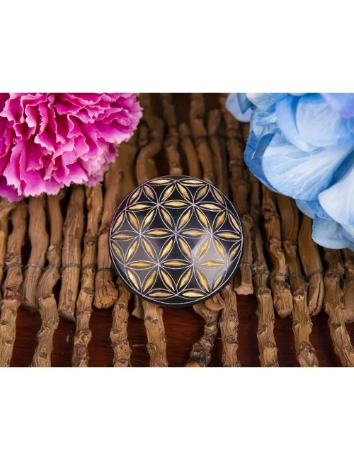 Handschmeichler - Lebensblume - schwarz/gold - Speckstein - 4,5cm